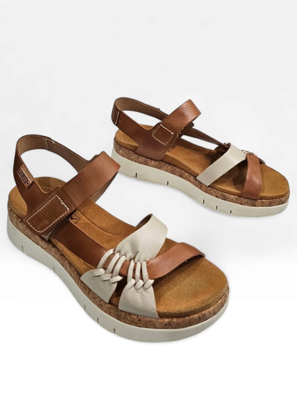 PIKOLINOS Palma W4N-0968 Tan Cream Leather Strappy Platform Sandals 38/7.5-8